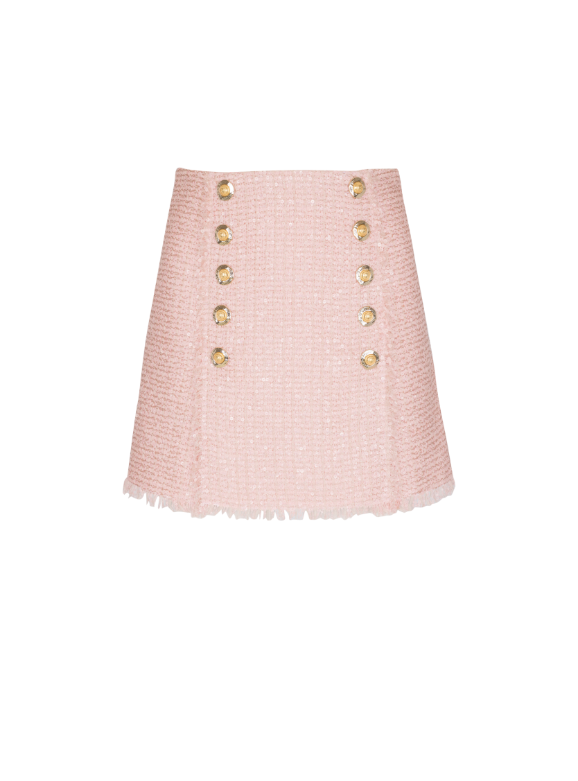 Short sequinned tweed skirt