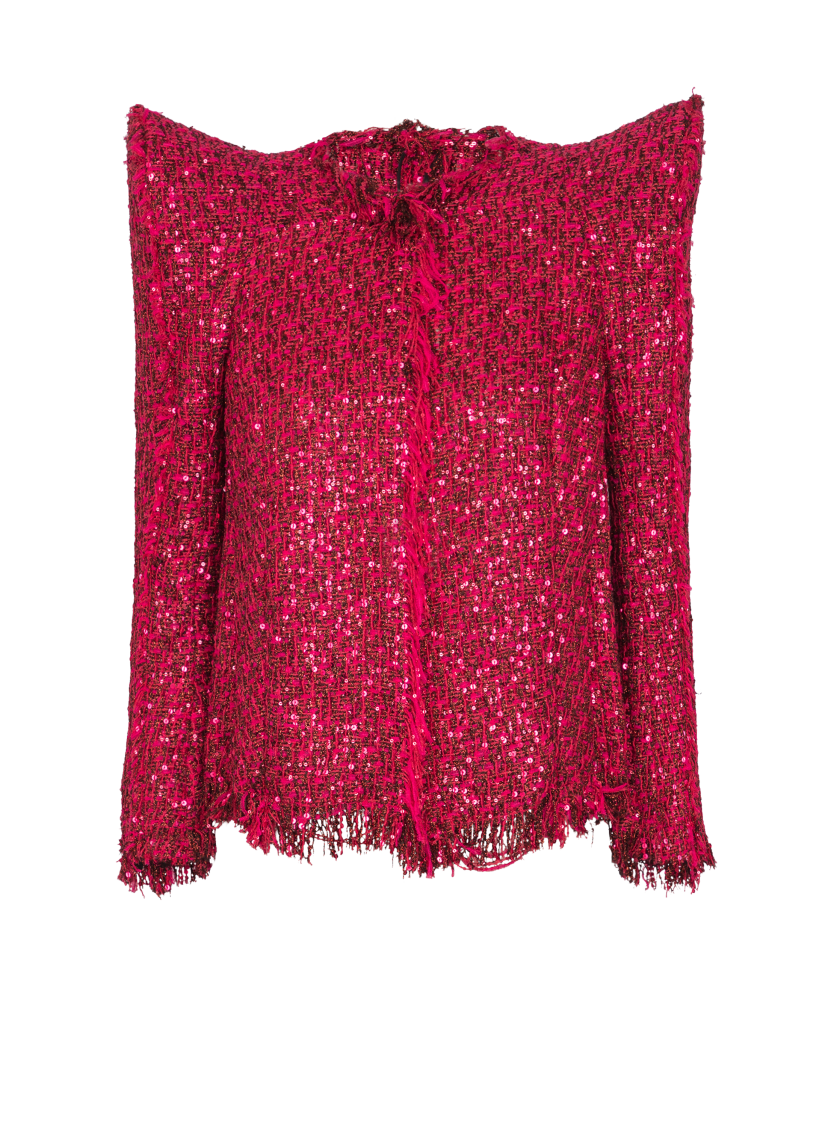 Edge-to-edge sequin tweed jacket