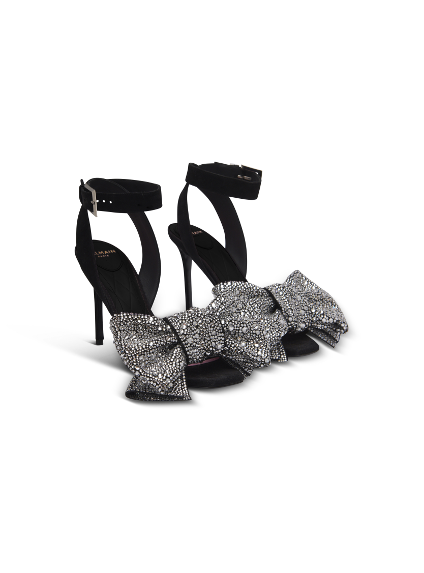 Suede Ruby heels with rhinestone bows