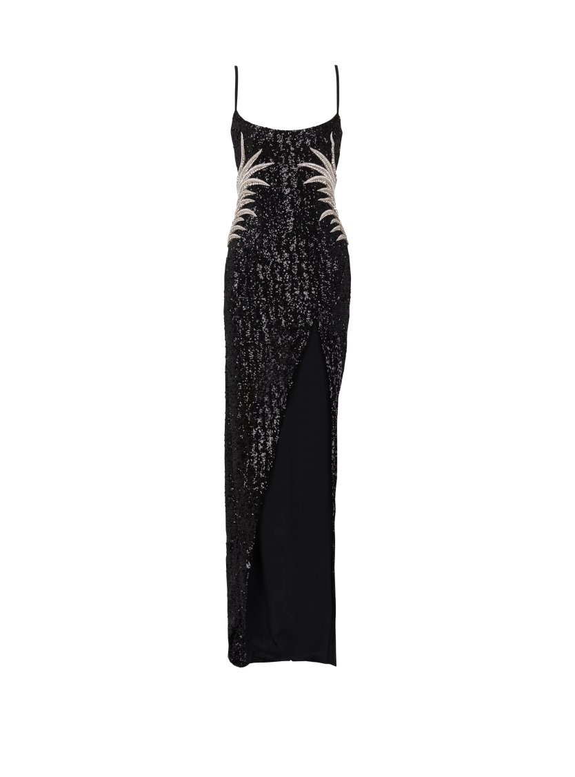 Long sequin palm tree dress