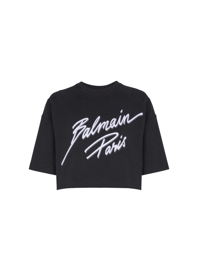 Cropped T-shirt with flocked Balmain Letter logo
