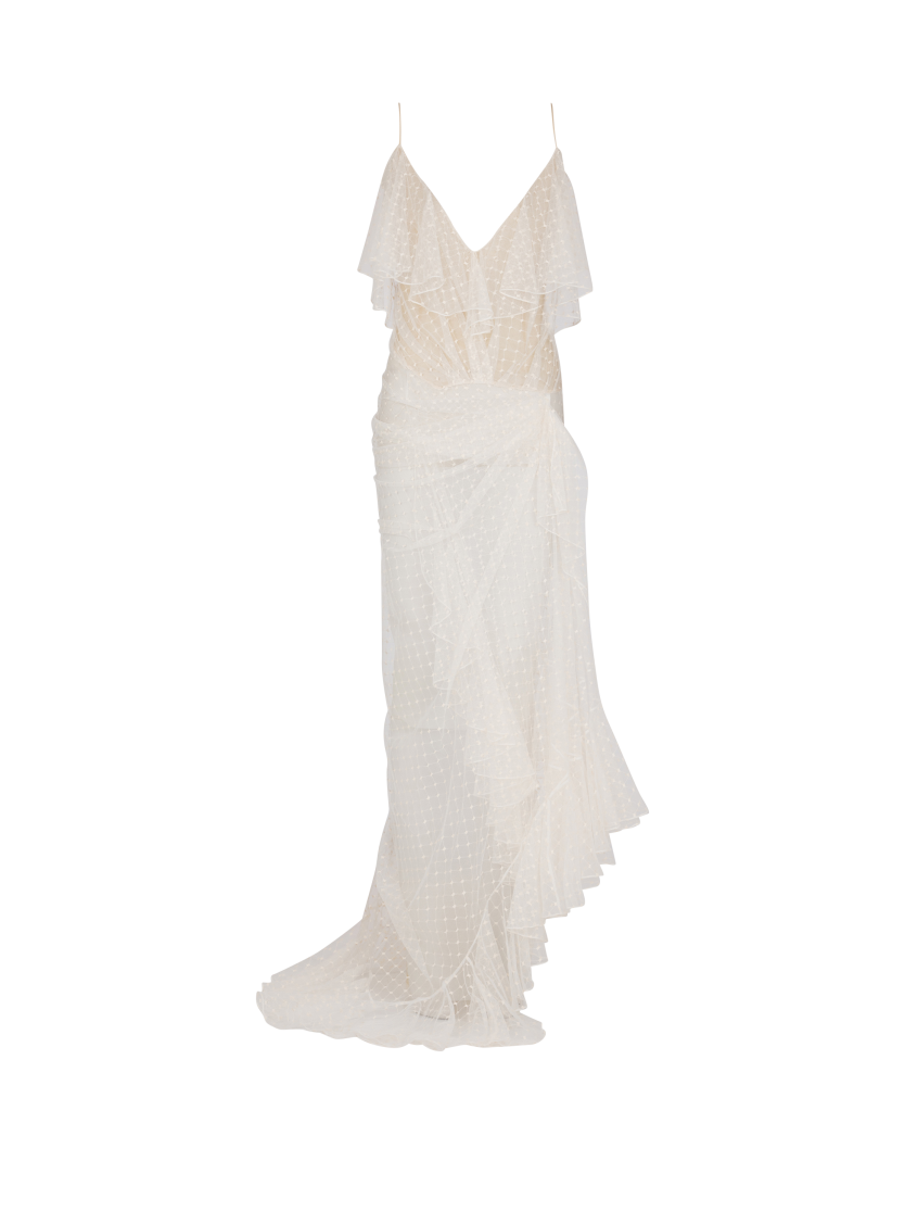 Long flowing dress with lace ruffles