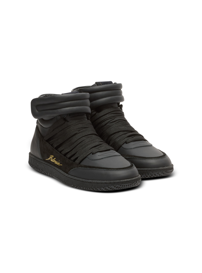 Leather Balmain Swan Mid-Top lace-up trainers