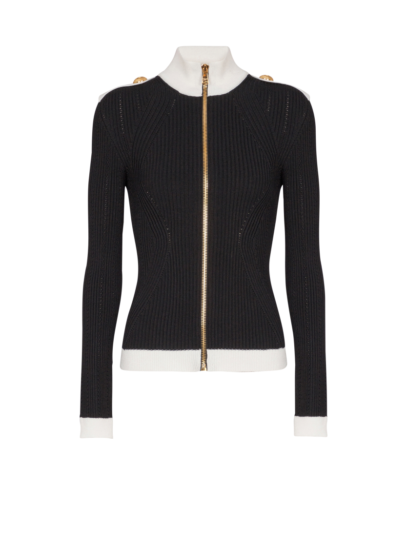Zipped high-neck knit cardigan