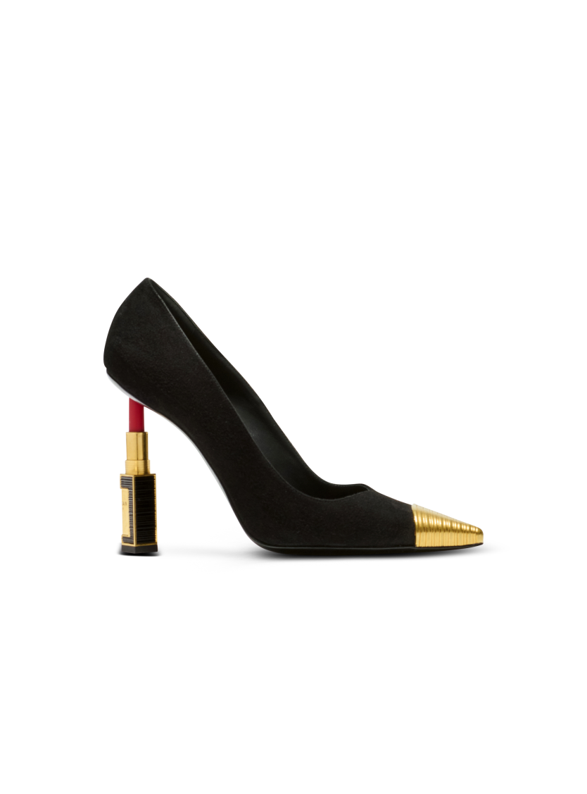 Lipstick pumps in suede leather and brass