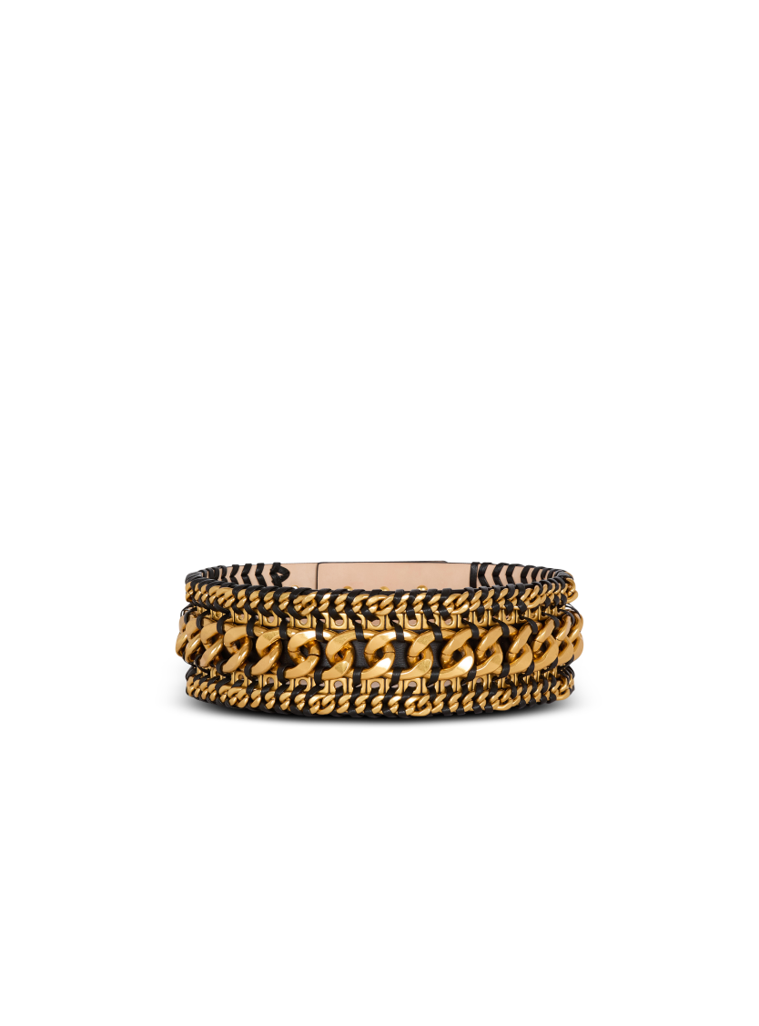 Wide waist belt in braided chains and leather