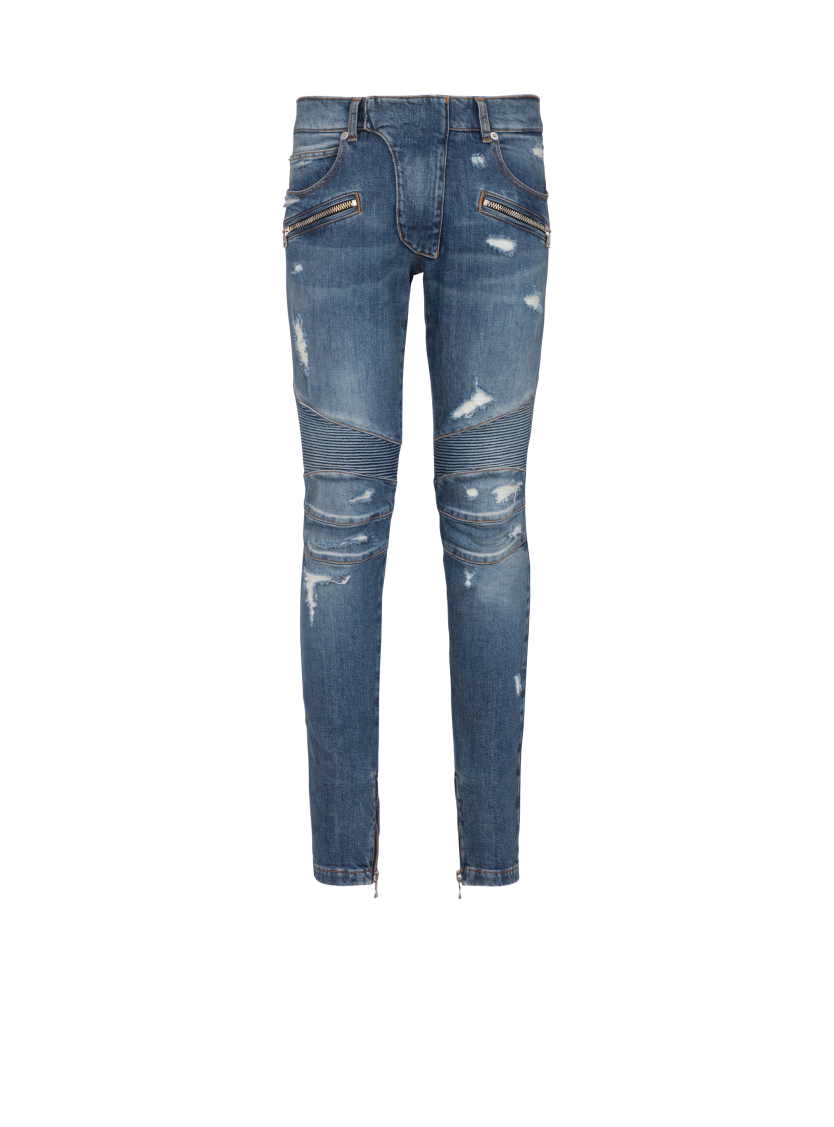 Biker jeans in faded denim