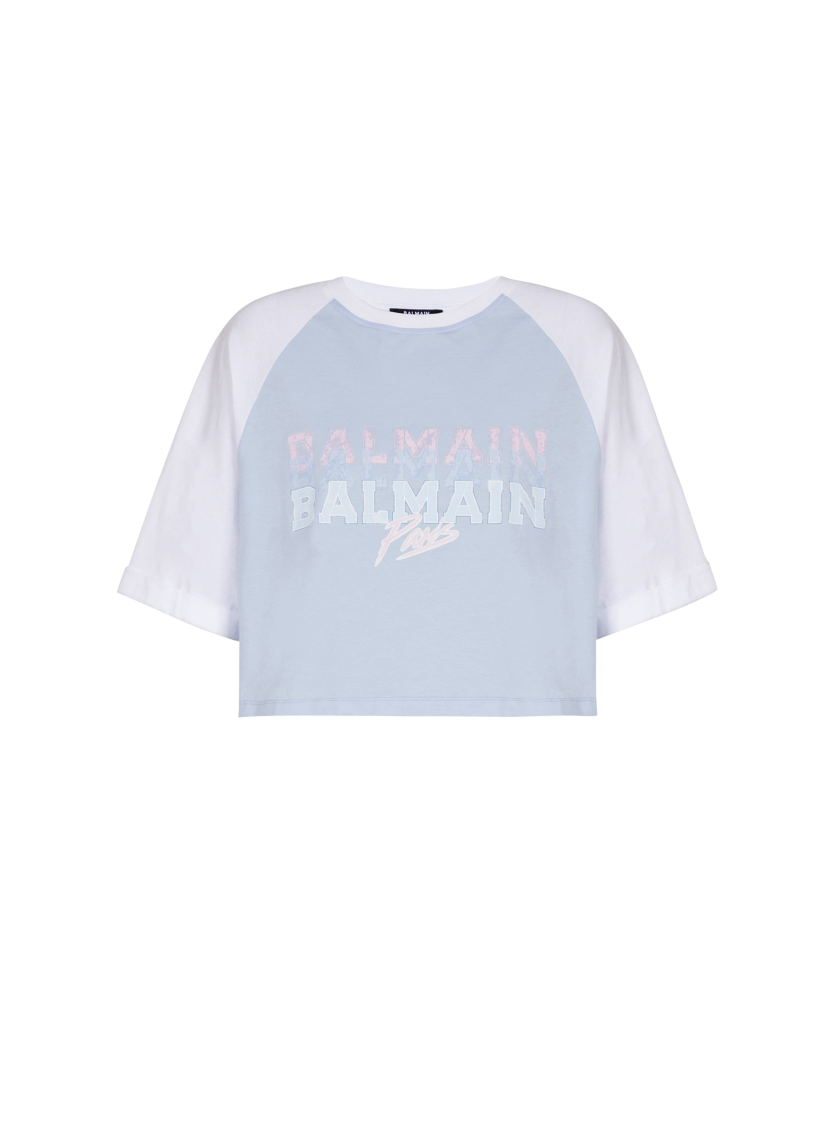 Cropped T-shirt with Balmain Paris print