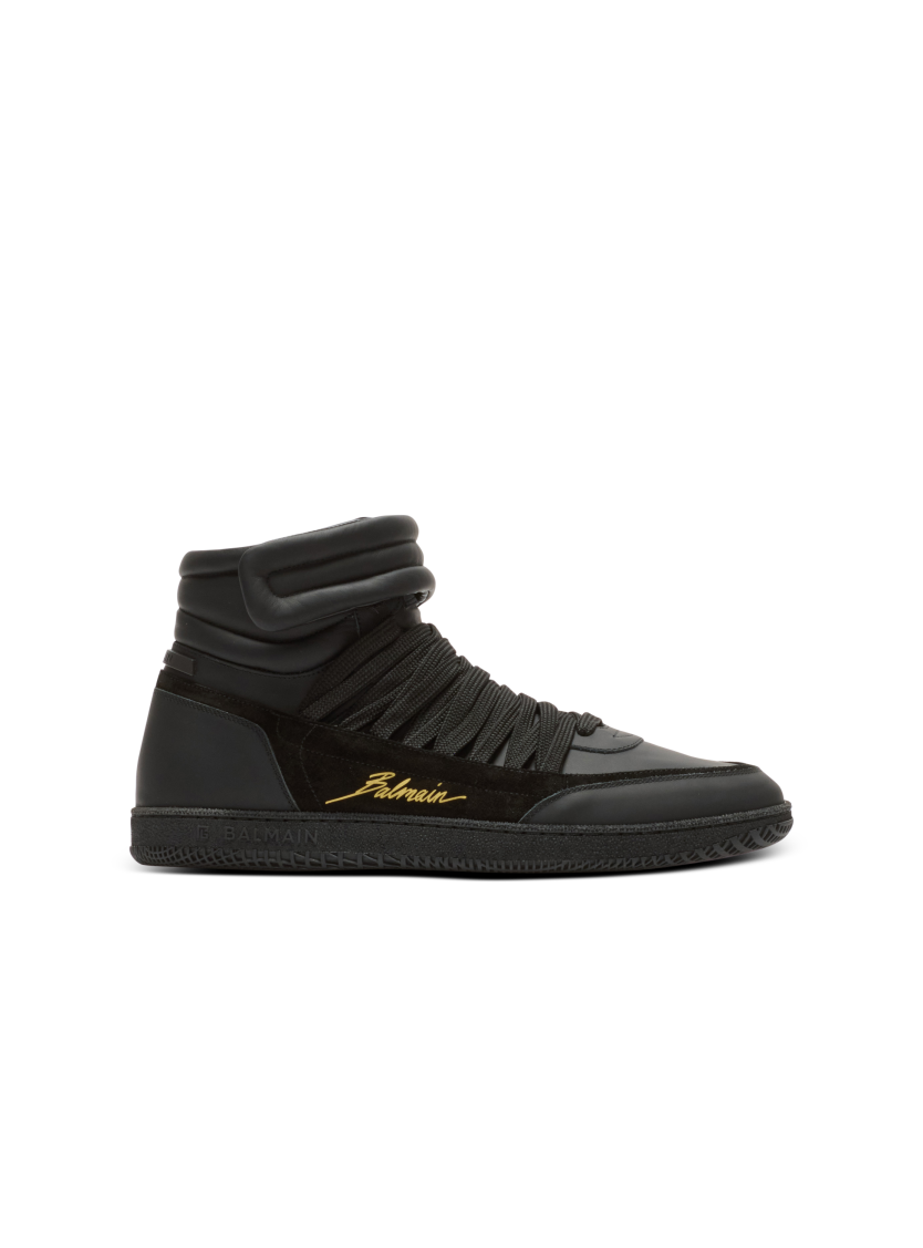 Leather Balmain Swan Mid-Top lace-up trainers