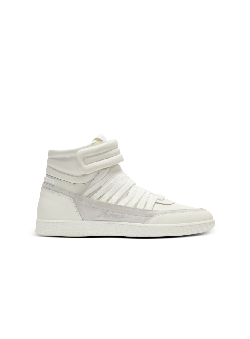 Leather Balmain Swan Mid-Top lace-up trainers