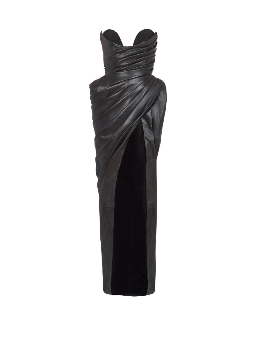 Strapless leather bodycon dress