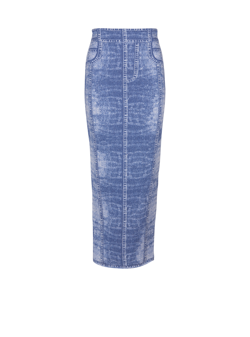 Midi skirt in jacquard knit with denim effect