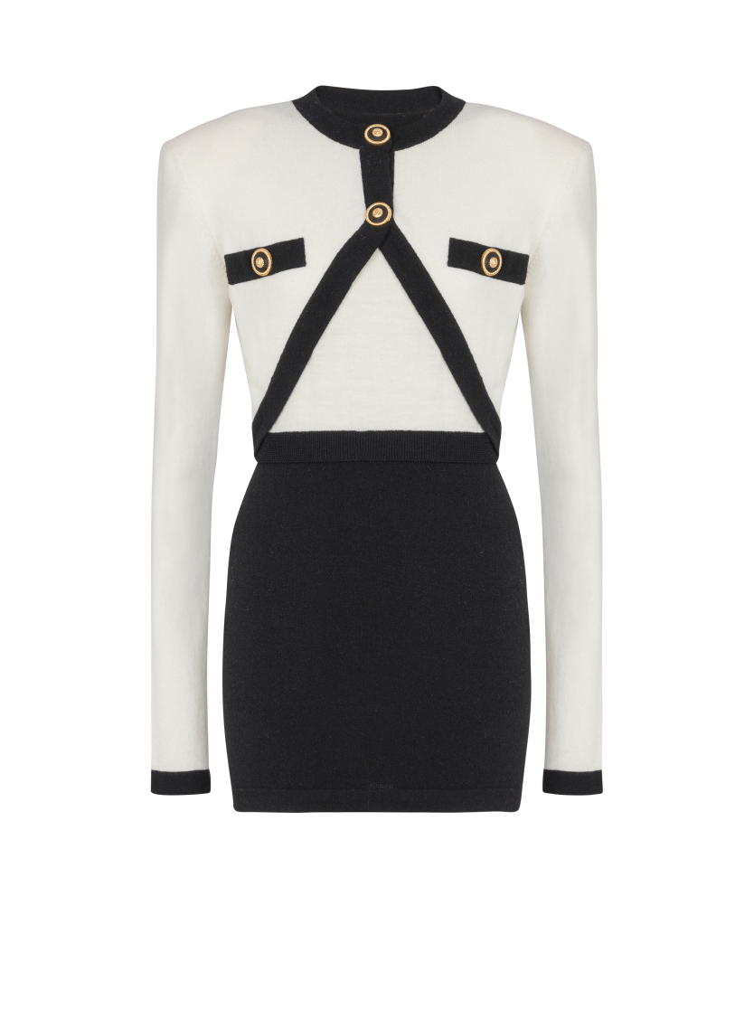 2-tone knit dress with faux waistcoat design