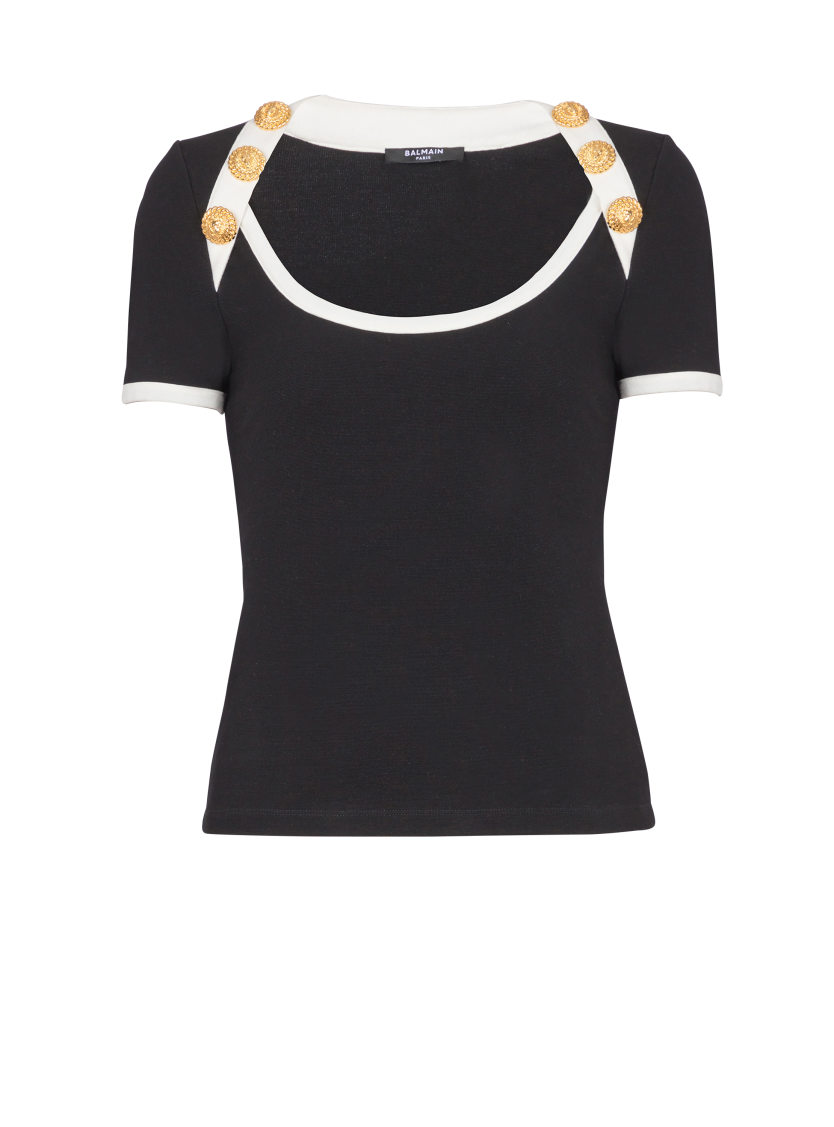 Two-tone T-shirt with button details