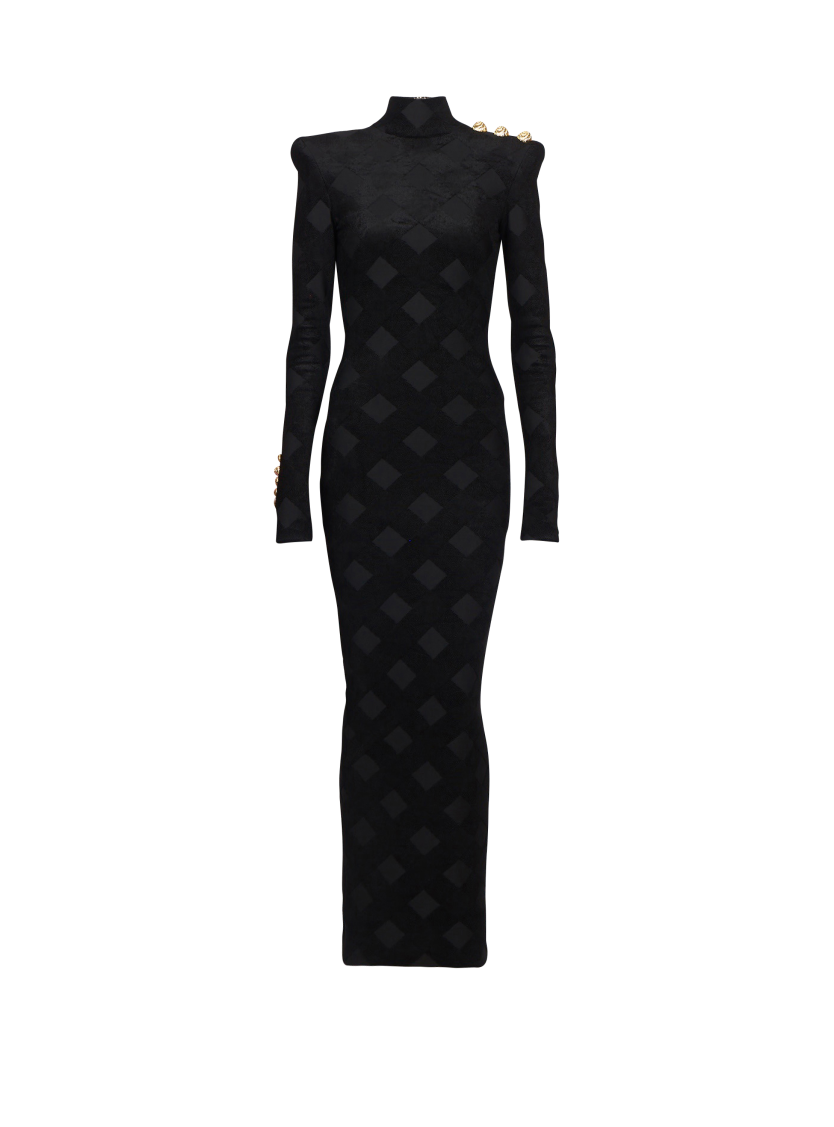 Long gingham bouclé dress