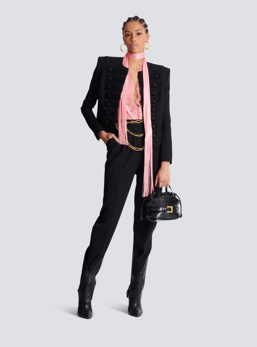 High-waisted grain de poudre trousers