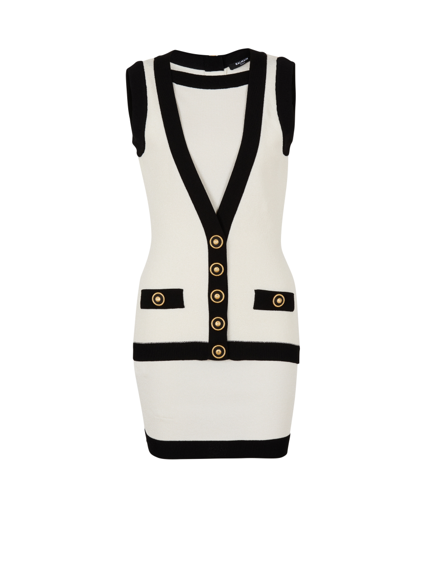 Two-tone knit dress with faux waistcoat design