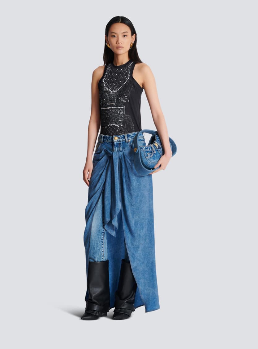 Soft tank top with faux embroidery print