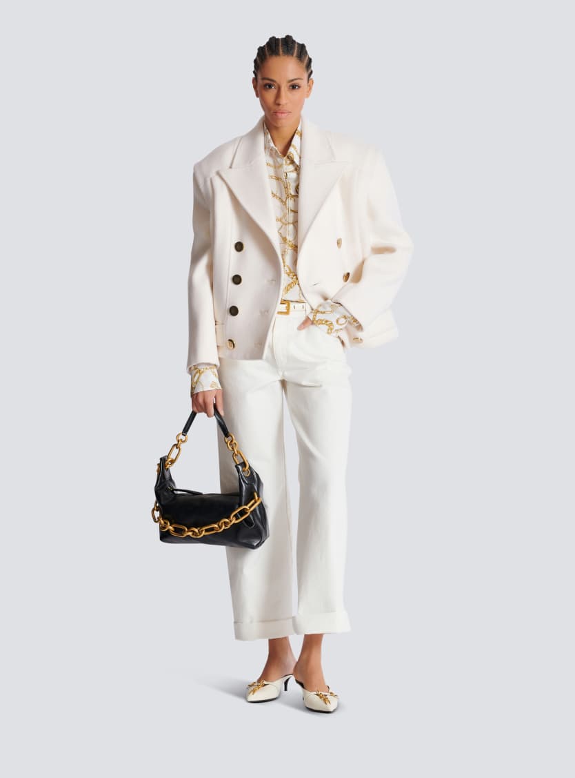 Cropped cashmere reefer jacket