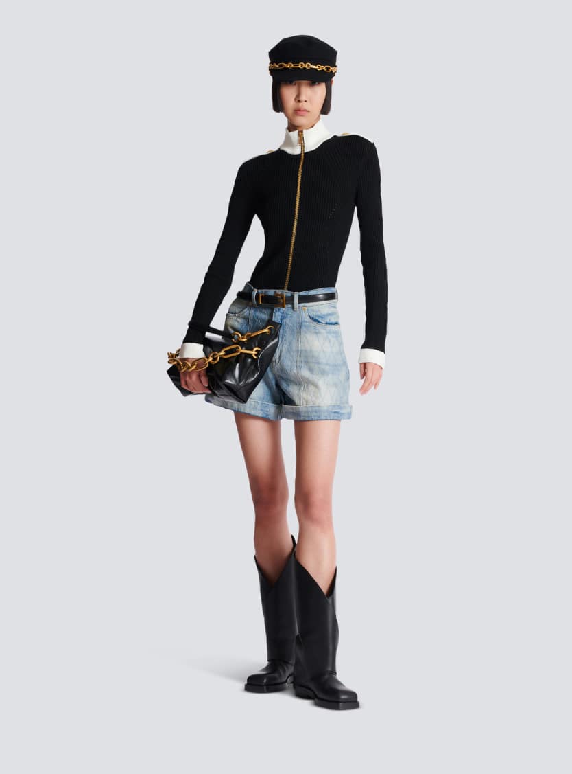 Zipped high-neck knit cardigan