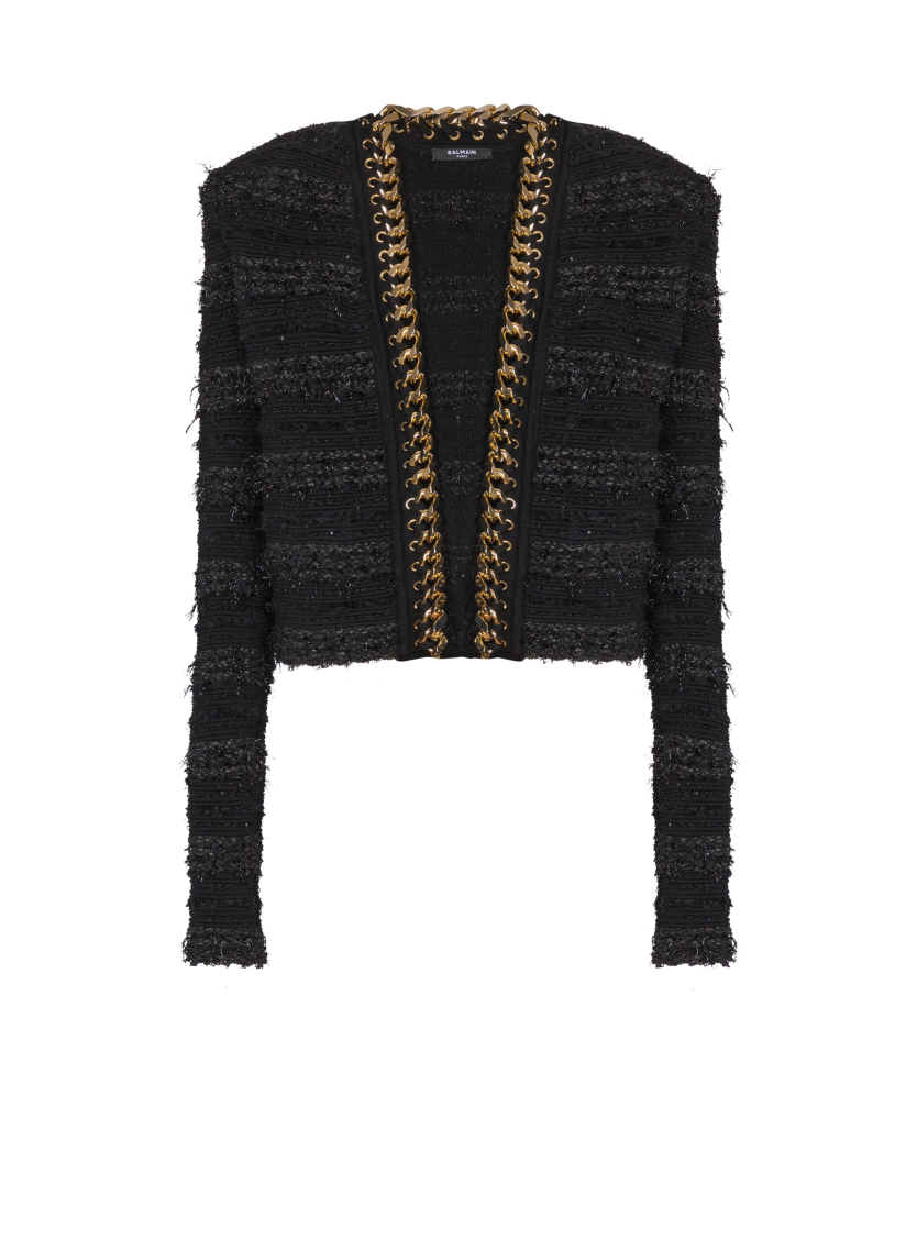 Edge-to-edge knit jacket with chain