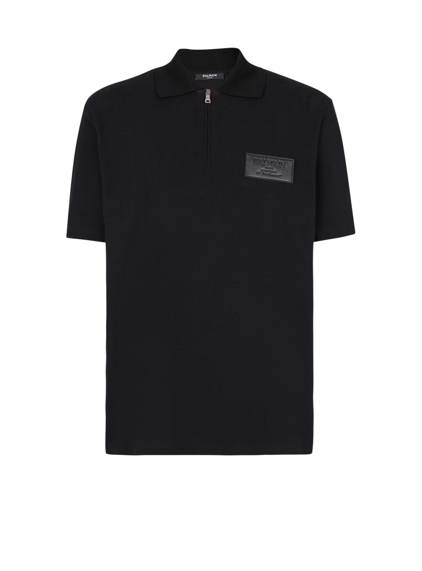 Cotton polo shirt with leather Balmain Couture label