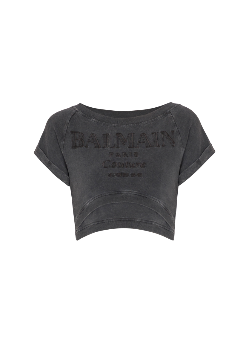 Cropped Balmain Couture embroidered T-shirt