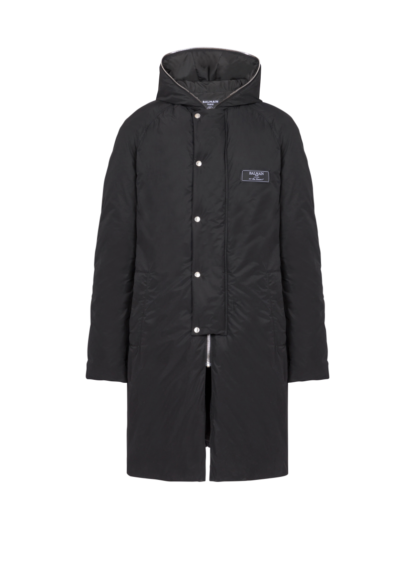 Long down nylon jacket with Balmain label