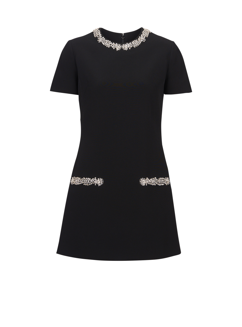 Embroidered crepe shift dress