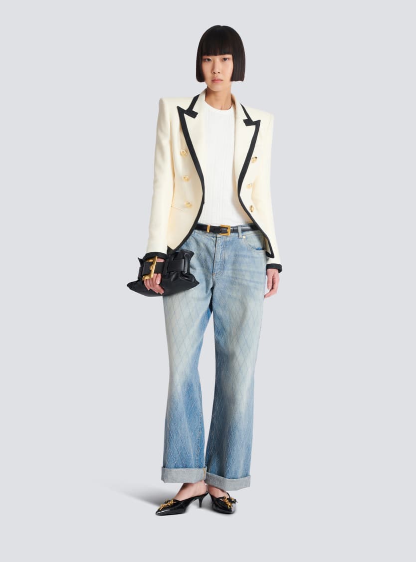 Fitted two-tone basketweave jacket