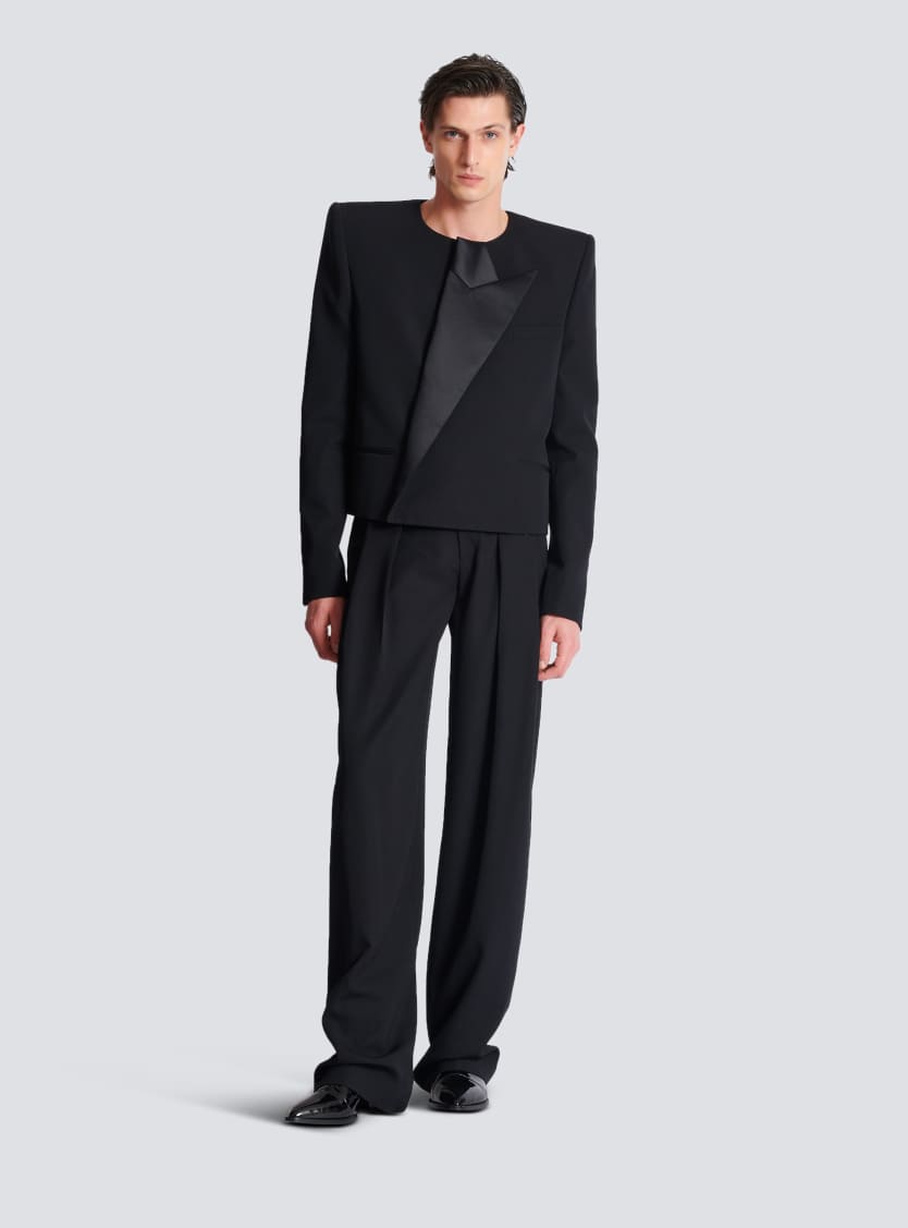Cropped grain de poudre jacket with asymmetrical collar