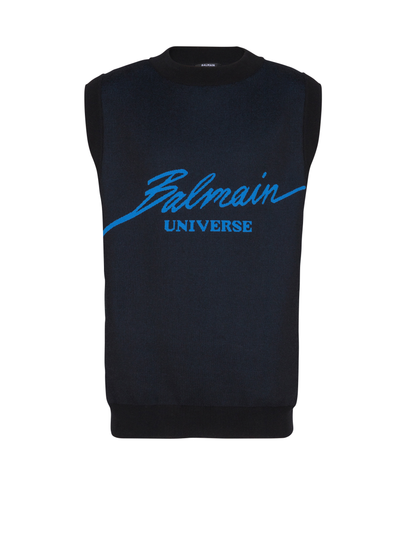 Sleeveless Balmain Universe jacquard jumper