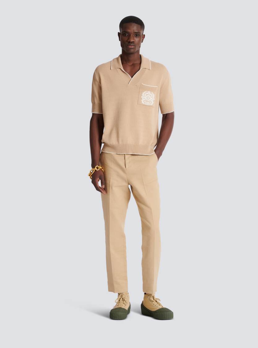 Balmain Écusson embroidered knit polo shirt