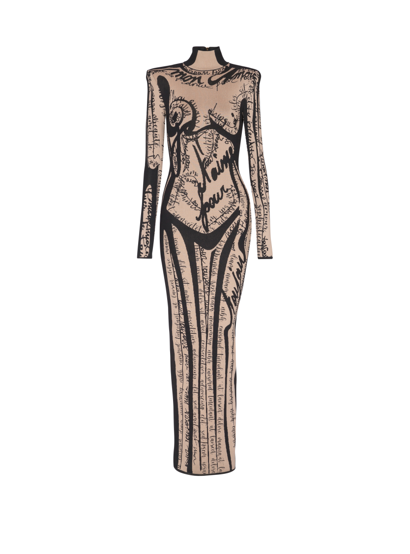 Long knit dress with body motif