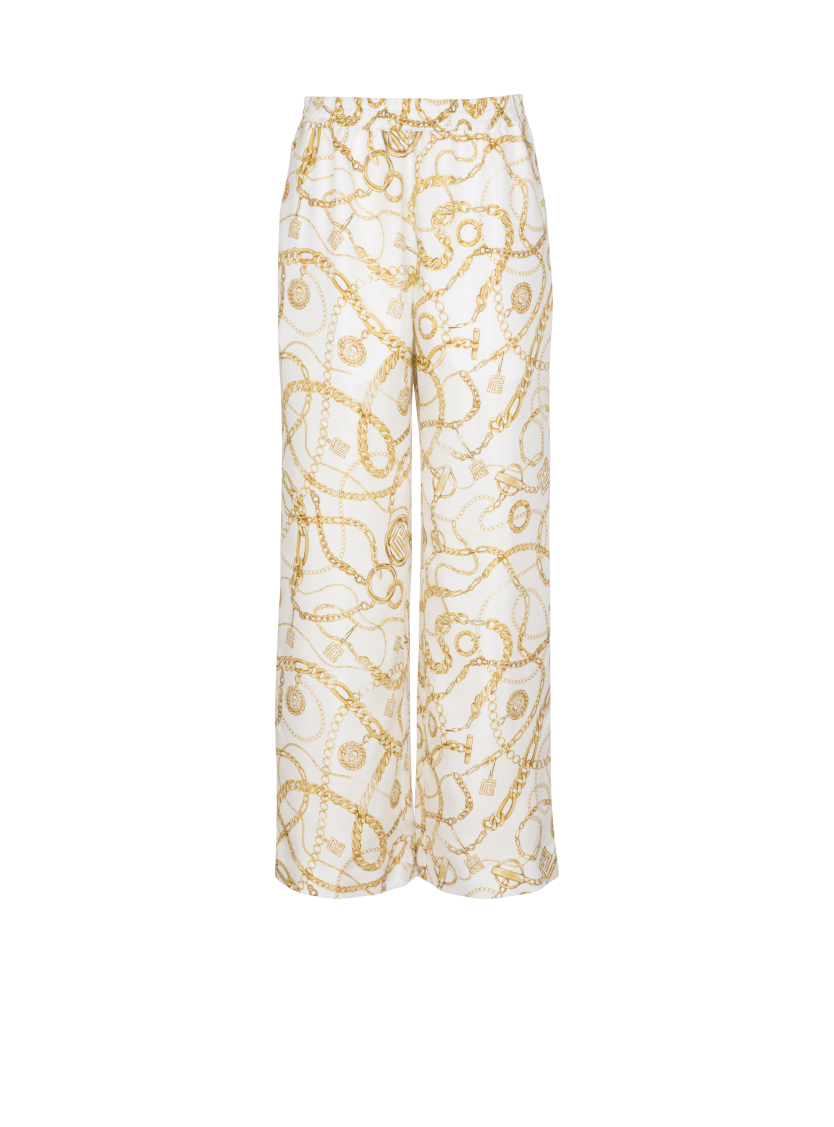 Flowing printed silk trousers with Balmain Chains pattern