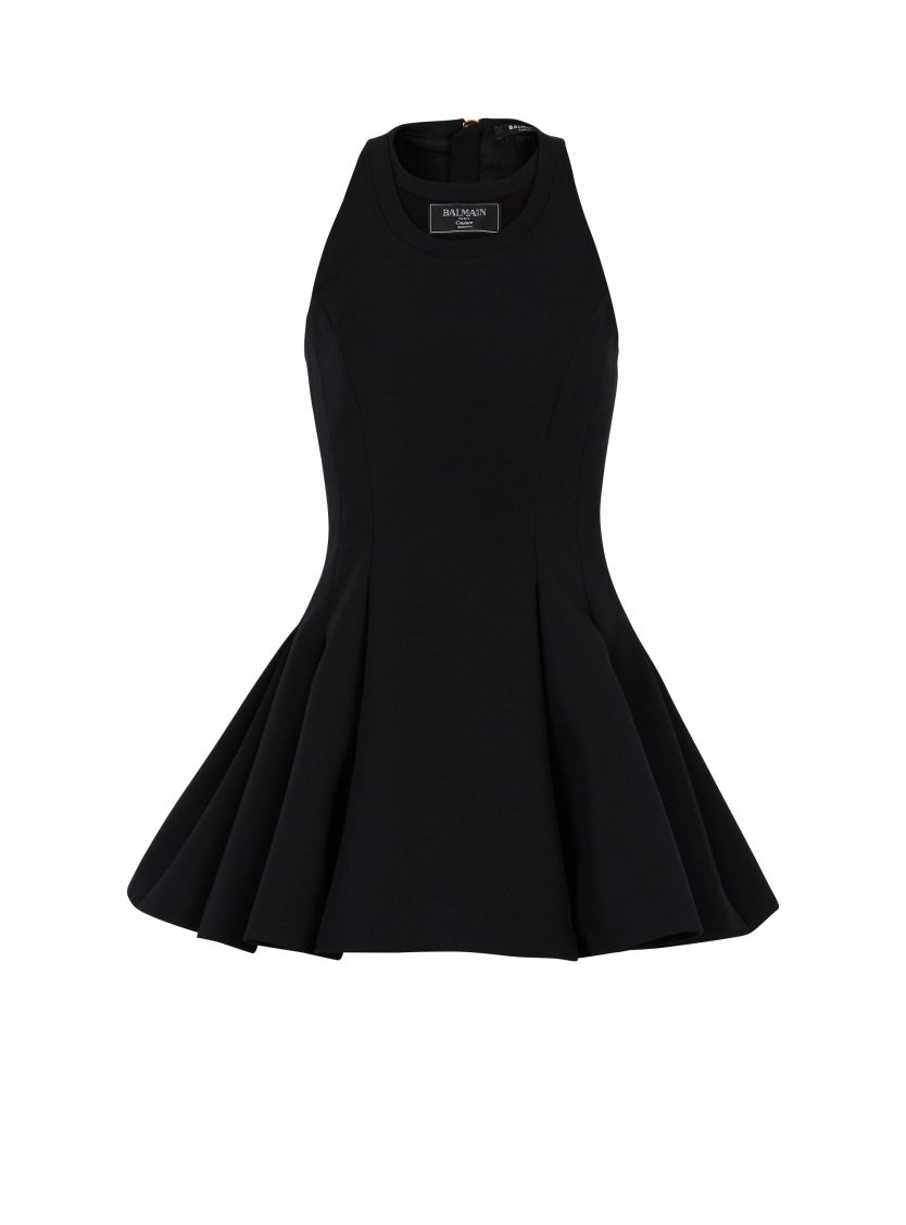 Flared pleated grain de poudre dress