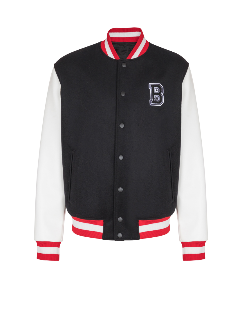 Varsity wool and faux leather jacket