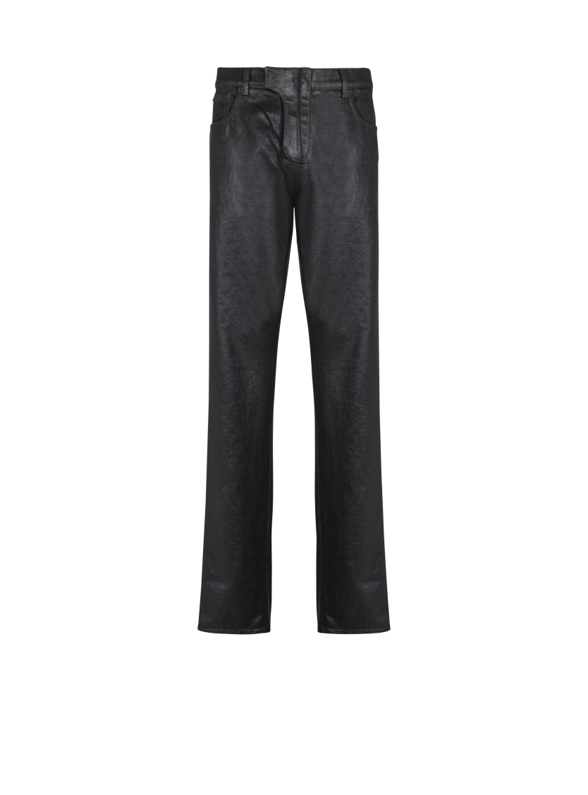 Regular-fit coated denim jeans