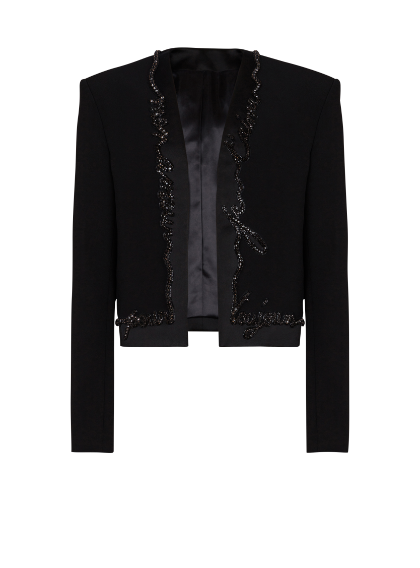 Cropped crepe jacket with "Love Letter" embroidery