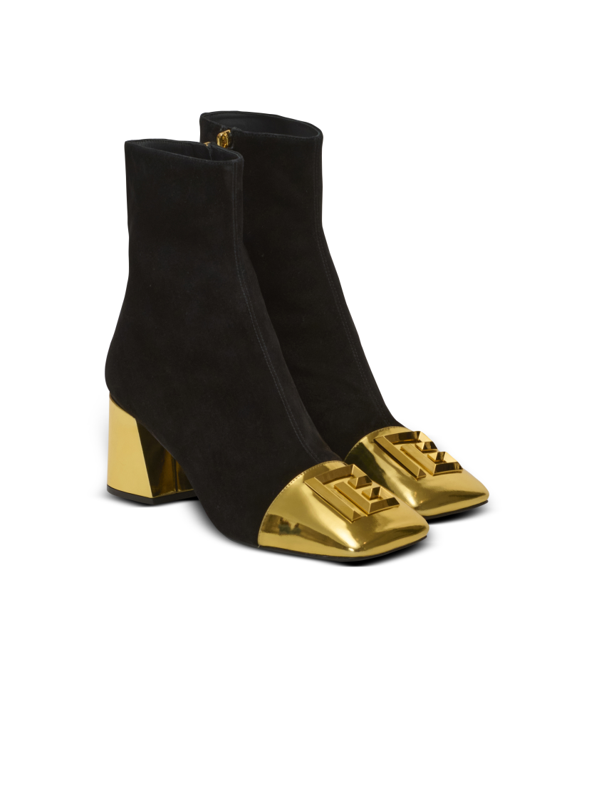 Edna ankle boots in suede and mirrored leather