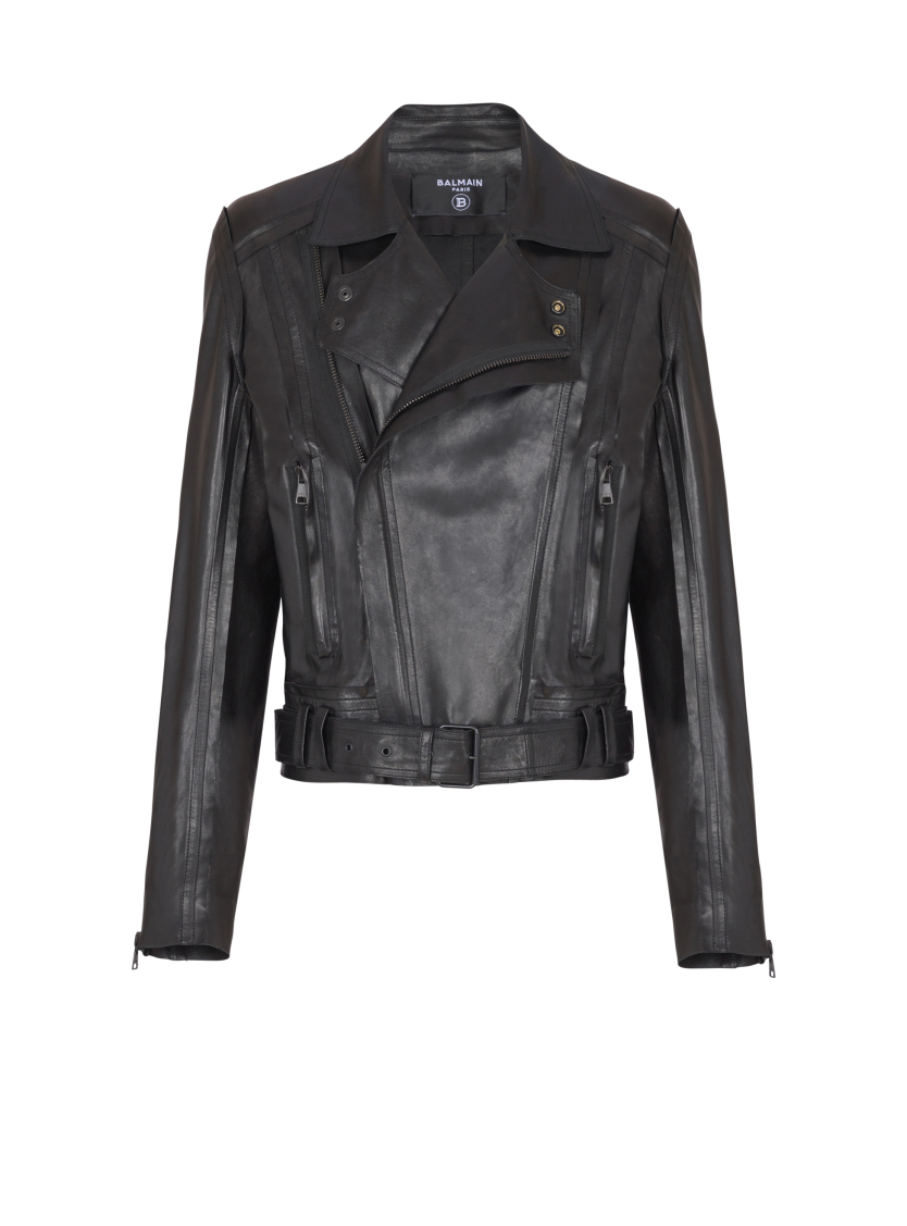 Lightweight lambskin leather biker jacket