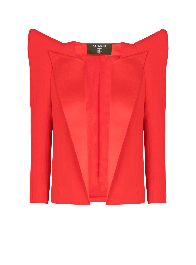 Cropped crepe jacket with structured shoulders