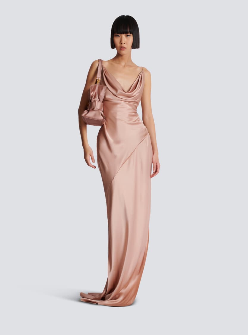 Draped satin slit dress