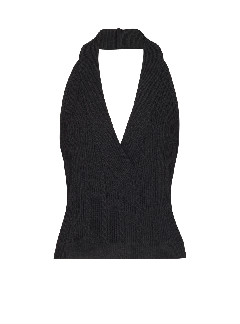 Cable-knit halterneck top