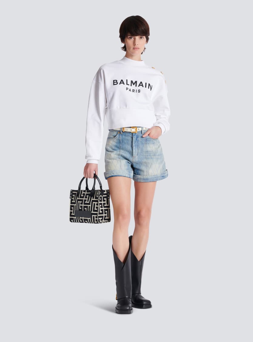 B-Army monogrammed jacquard and leather tote bag
