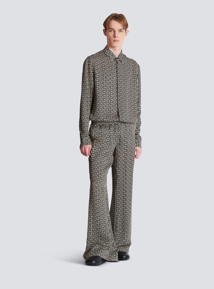 Monogrammed flowing trousers