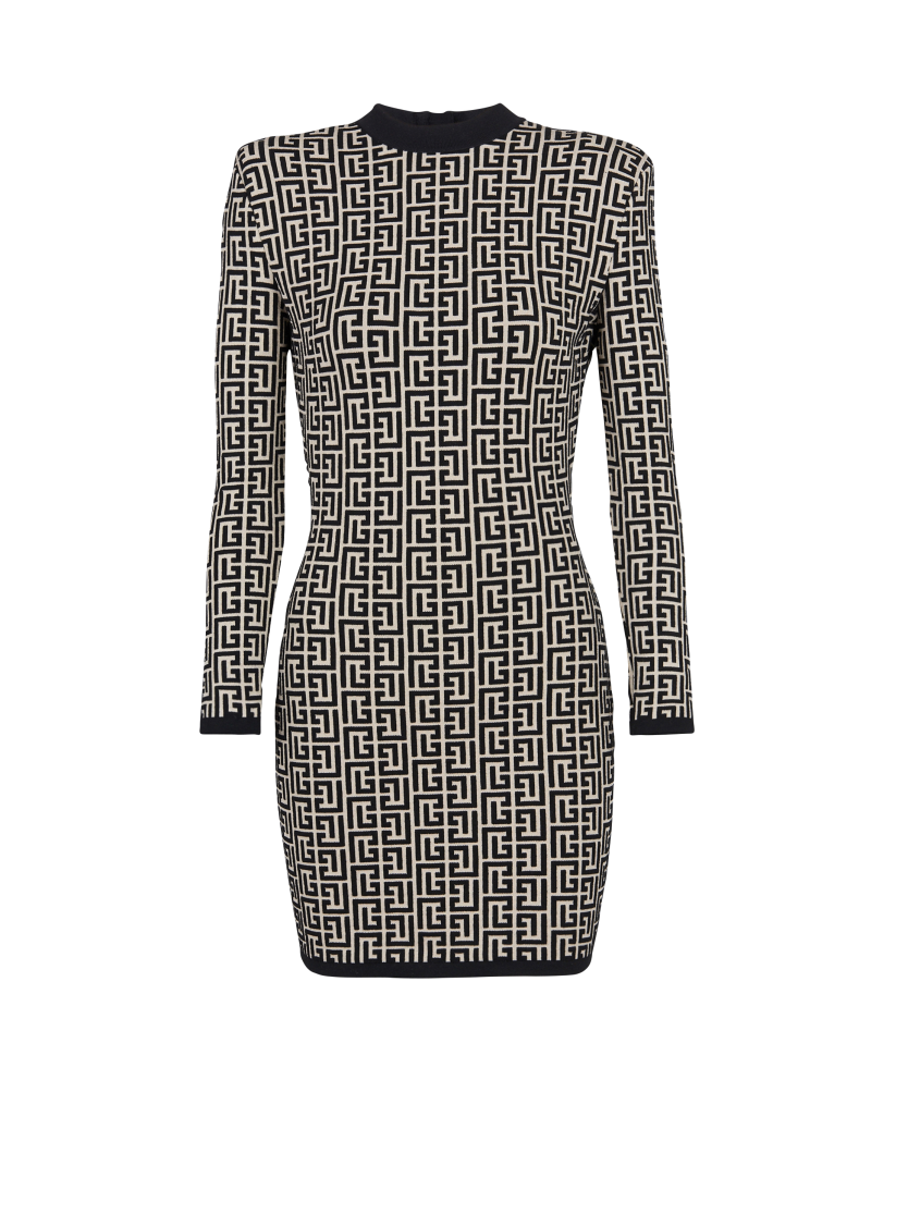 Short bicolor jacquard dress with Balmain monogram