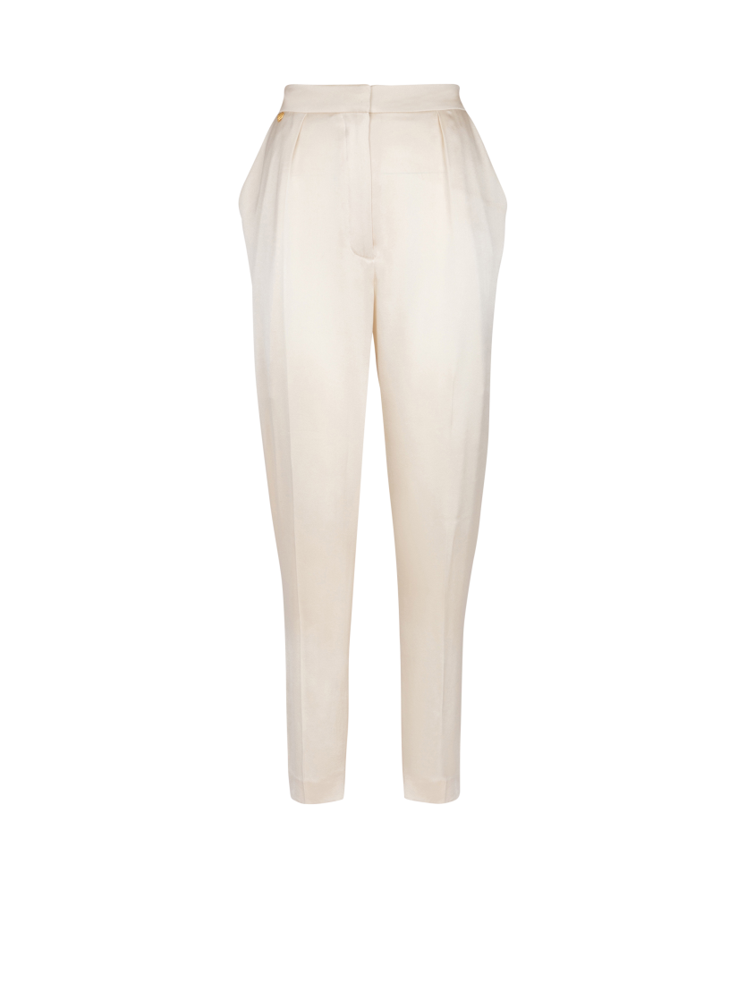 High-waisted silk trousers
