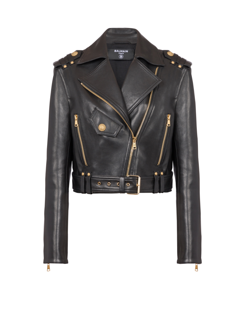 Zipped leather biker jacket