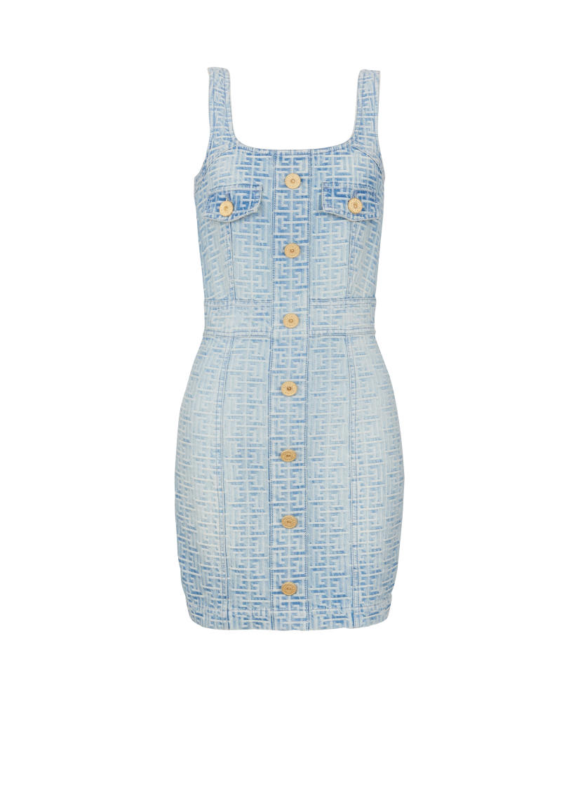Monogrammed short denim dress